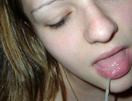 A chicks giving a blowjob and taking a facial collection Image 1